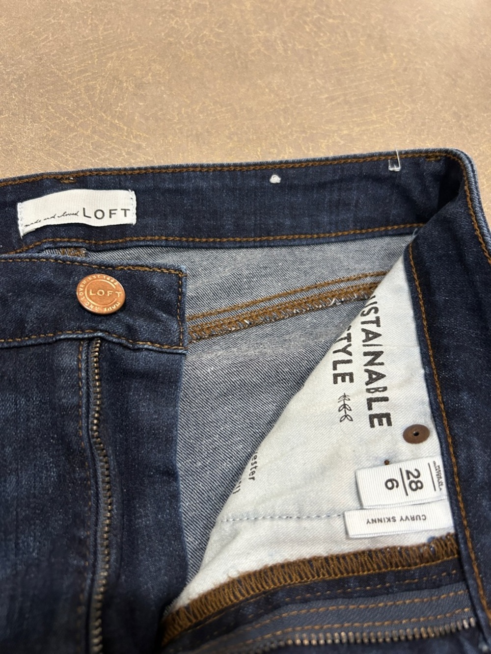LOFT Curvy Dark Indigo Skinny Jeans with Frayed Hem - Picture 5 of 7